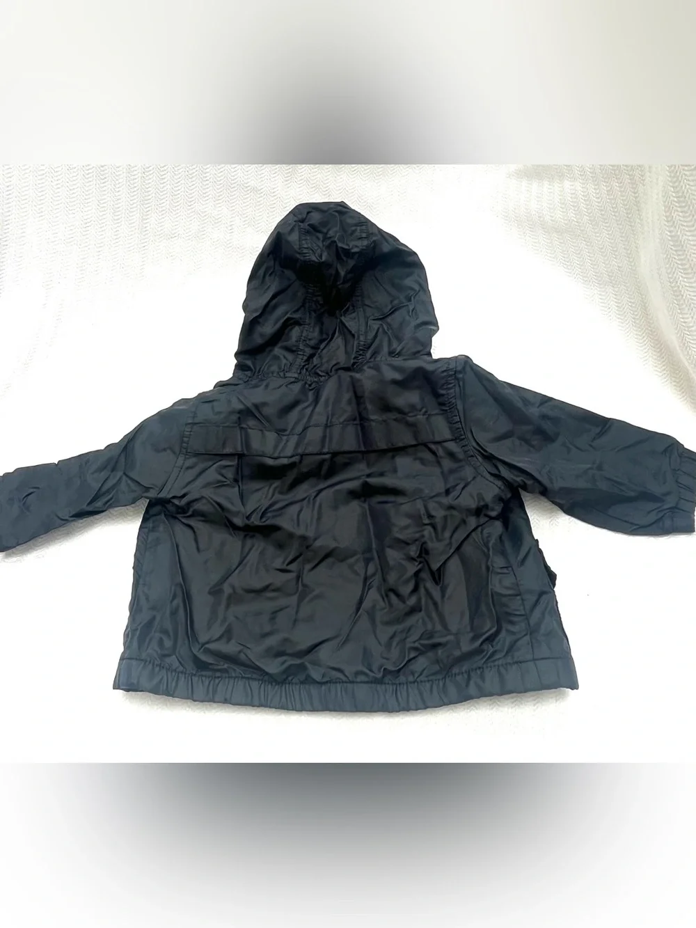 Gymboree Black Lightweight Hooded Kids Raincoat with Stripe Zipper and Pockets